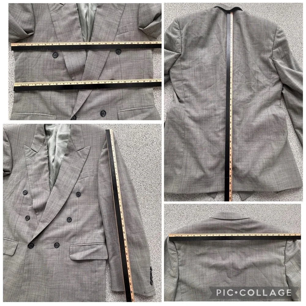 Harry Rosen Tilford Samuelsohn 42L Double Breasted Blazer Wool Jacket Gray Micro